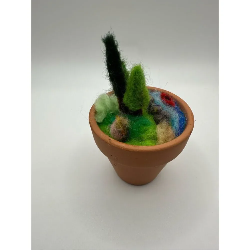 2 in pot Needle Felted 3D Landscape Art, kayak, Pine tree, river, MADE TO ORDER